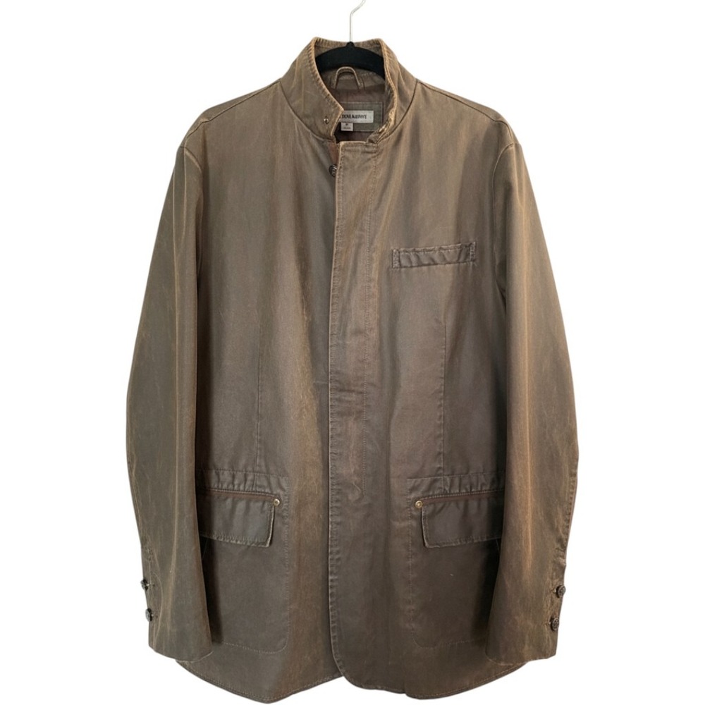 Johnston & Murphy Brown Coated Field Jacket Cotton M Waxed Look Washable Zip